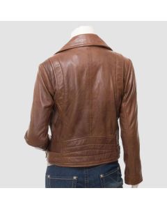 Women’s Cross Zip Brown Biker Leather Jacket