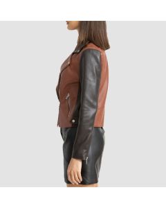 Women’s Two-Tone Faux Leather Biker Jacket