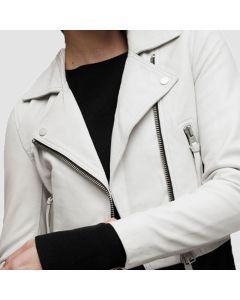 Women’s White Cropped Leather Biker Jacket