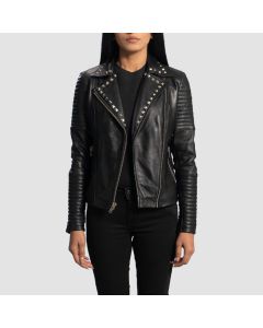 Sally Mae Studded Black Leather Biker Jacket