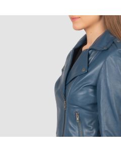 Flashback Blue Leather Biker Jacket