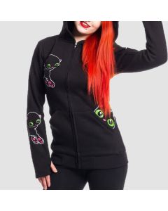 Cupcake Cult Black Cat Zip Hoodie Black