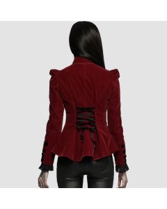 Red Women Vampire’s Gothic Victorian Velvet Lace Short Jacket, Medieval Retro European Elegant Short Coat