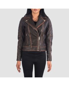 Carolyn Quilted Vintage Brown Biker Jacket