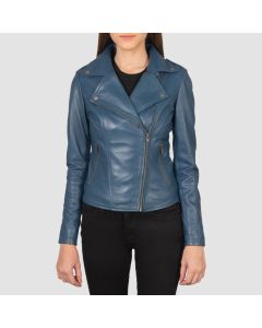 Flashback Blue Leather Biker Jacket