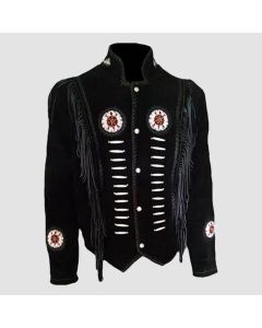 Men's Western Cowboy Fringed & Boned Suede Leather Jacket - Jacket Tailor