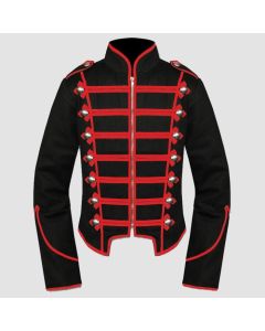 Mens Military Jacket Black Red Military Drummer Jacket - Jacket Tailor