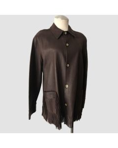 Brown women's jacket with a fashionable leather fringe jacket - Jacket Tailor