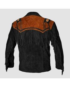 Men Black Suede Western Cowboy Leather Jacket With Fringes - Jacket Tailor