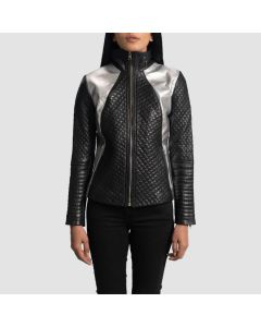 Alia Metallic Black Leather Biker Jacket
