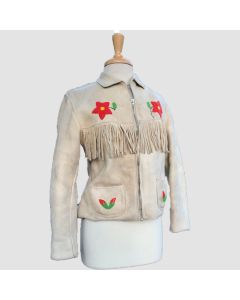 Fringed and Beaded Hide Leather Jacket with Zipper - Jacket Tailor