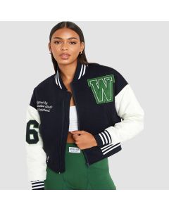 Women's Contrast Leather Sleeves Varsity Jacket - Jacket Tailor