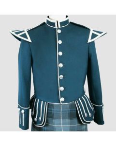 Wool Blend Military Piper Drummer Doublet Highland Jacket Green - Jacket Tailor