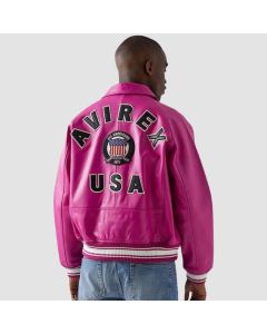 Avirex USA Edition Icon Jacket In Berry Pink Colour Men's Bomber Jacket Original Leather Jacket  