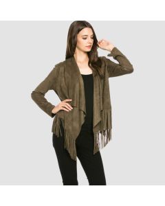 Women's Faux Suede Fringe Jacket with Long Sleeves - Jacket Tailor