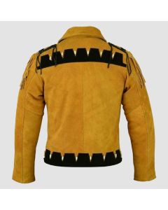 Golden Brown Suede Western Cowboy Leather Jacket With Fringe - Jacket Tailor