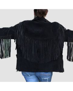 Women's SCHOTT Vintage Jacket Western Fringe Black Suede Leather - Jacket Tailor