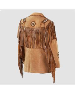 Men Suede Western Style Cowboy Leather Jacket With Fringe - Jacket Tailor