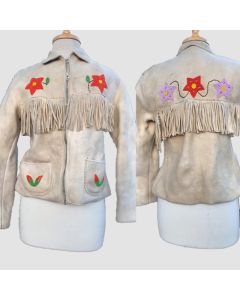 Fringed and Beaded Hide Leather Jacket with Zipper - Jacket Tailor