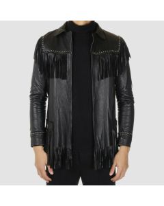 MEN'S BLACK COWBOY LEATHER NATIVE AMERICAN STYLE JACKET - Jacket Tailor
