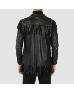 MEN'S BLACK COWBOY LEATHER NATIVE AMERICAN STYLE JACKET - Jacket Tailor

