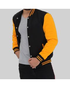 Men's Baseball Style Black and Yellow Varsity Jacket - Jacket Tailor