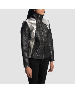 Alia Metallic Black Leather Biker Jacket