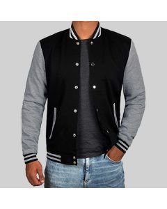 Varsity Baseball Men Bomber Jackets With Grey Sleeves - Jacket Tailor