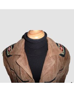 Men's Native American Fringes Leather Brown Beaded Jacket - Jacket Tailor