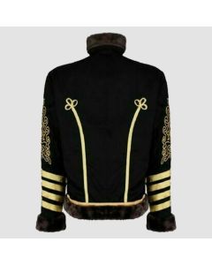 Black Faux Fur Jacket For Men Premium Military Hussar Uniform - Jacket Tailor