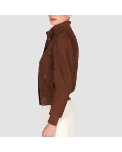 Faty - Brown Suede Leather Bomber Jacket With Buttons