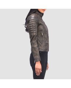 Adalyn Quilted Distressed Brown Leather Biker Jacket