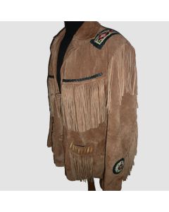 Men's Native American Fringes Leather Brown Beaded Jacket - Jacket Tailor