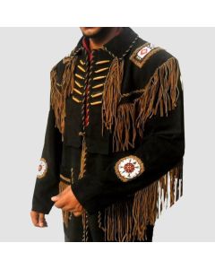 Native American Western Style Suede Leather Fringes Beads Jacket - Jacket Tailor