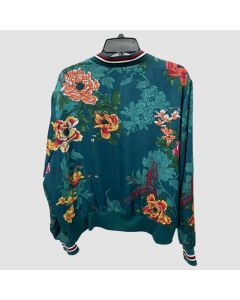 Polly Esther Women's Blue Teal Floral Full-Zip Varsity Jacket - Jacket Tailor