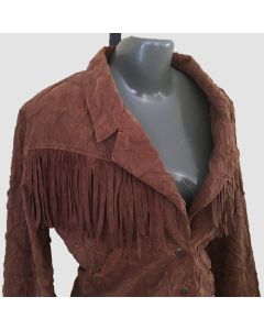 Vintage Western Fringed Jacket Cropped Low Plunge Neck - Jacket Tailor