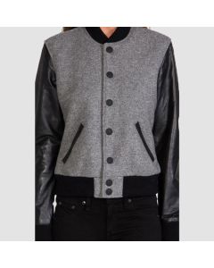 Short Body Smart Fit black & gray stylish varsity jacket women's - Jacket Tailor