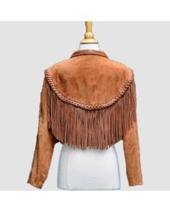 Women Brown Suede Western Style Leather Jacket With Fringe - Jacket Tailor