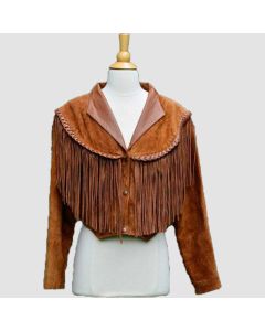 Women Brown Suede Western Style Leather Jacket With Fringe - Jacket Tailor
