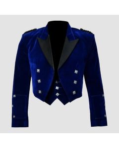 Blue Velvet Prince Charlie Jacket With Waistcoat-Made To Measure - Jacket Tailor