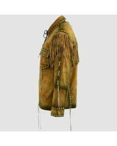 Western Cowboy Brown Suede Leather Jacket Shirt With Fringe - Jacket Tailor
