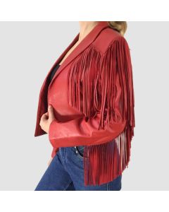 Women Vintage Fringed red Leather Jacket and Fringe Jacket - Jacket Tailor