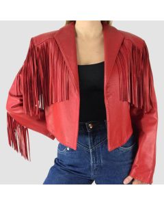 Women Vintage Fringed red Leather Jacket and Fringe Jacket - Jacket Tailor
