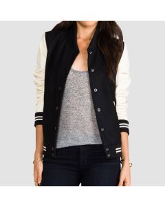 Women’s Cream and Black Varsity Jacket - Jacket Tailor