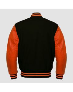 Orange Leather Sleeves Baseball Bomber Style Vintage Jacket - Jacket Tailor