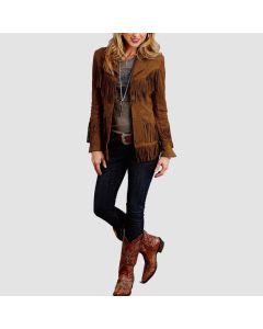 Women's Vintage Brown 100% Genuine Suede Leather Fringed Jacket - Jacket Tailor