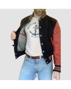 Vintage Men's Golden Bear Varsity Baseball Jacket Black And Red - Jacket Tailor