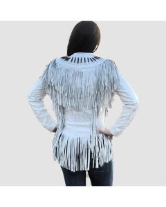 Women's White Fringed Suede Leather Jacket - Jacket Tailor