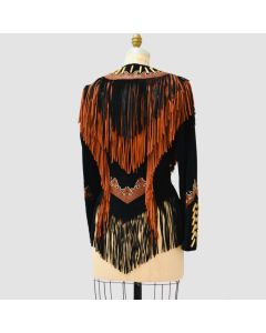 Black Studded Fringe Leather Jacket Western Cowboy Girls - Jacket Tailor