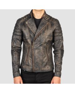 Faison Distressed Brown Leather Biker Jacket